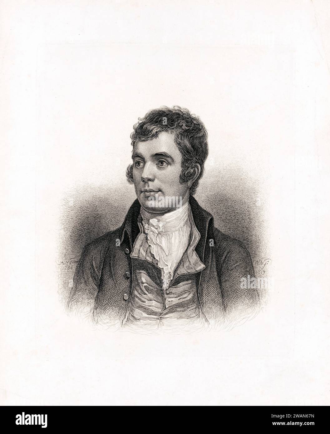 Robert Burns (1759-1796), poeta scozzese e paroliere, ritratto testa e spalle, incisione, William Nicholson, 1819 Foto Stock