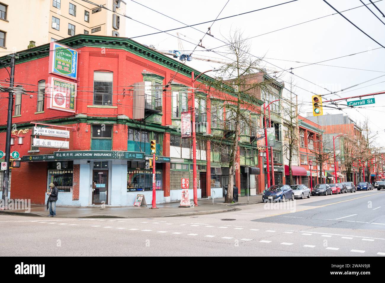 Lo storico quartiere di Chinatown di Vancouver. Edifici antichi e aziende nel quartiere di China Town. Foto Stock
