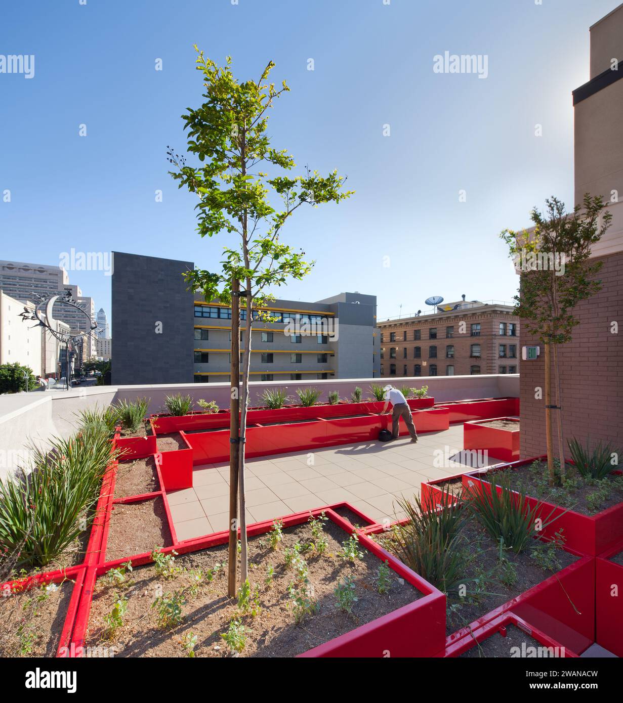 New Pershing Apartments, 5th Street e Main Street nel centro di Los Angeles, riutilizzo adattivo del 1889 Pershing Hotel e Roma Hotel 1905, esterni/interni. Foto Stock