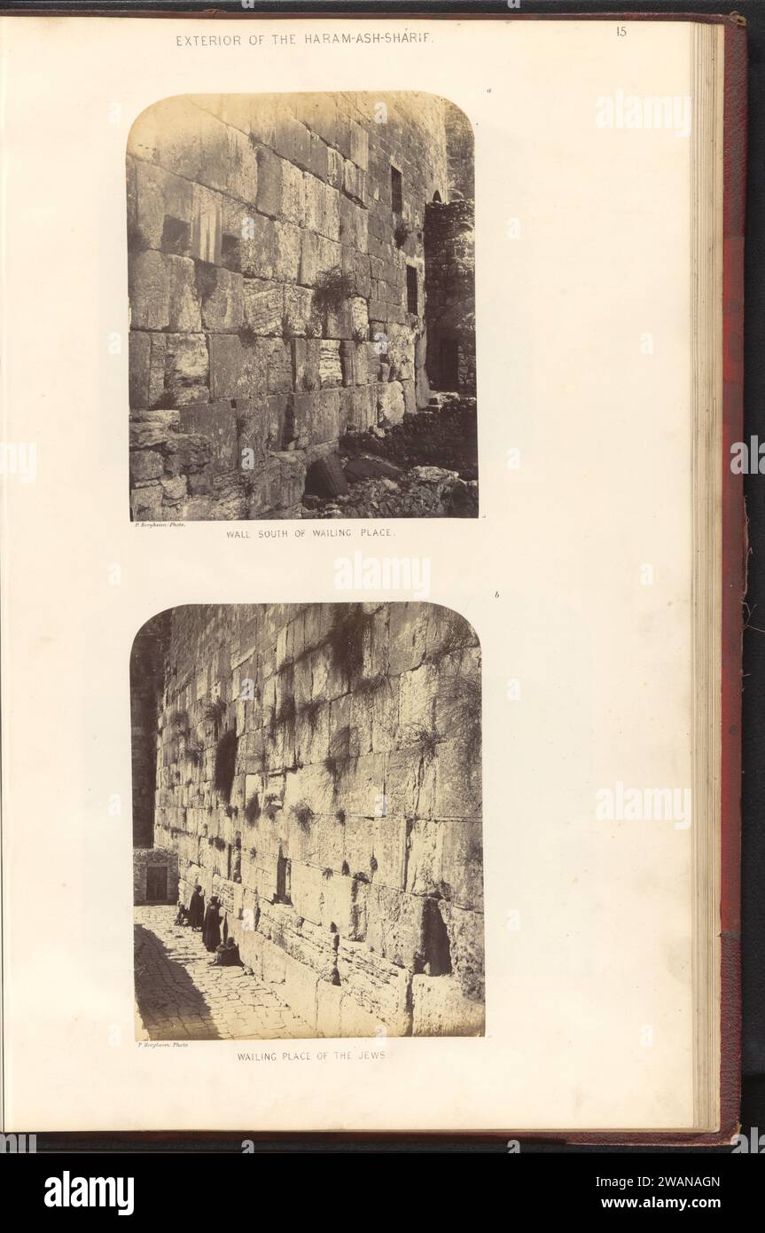 Due facce sul muro del pianto a Gerusalemme, Peter Bergheim, c. 1860 - in o prima del 1865 fotografare il giornale di Temple Mountain. Supporto fotografico albumen stampa muro di pianto  religione ebraica muro di pianto Foto Stock