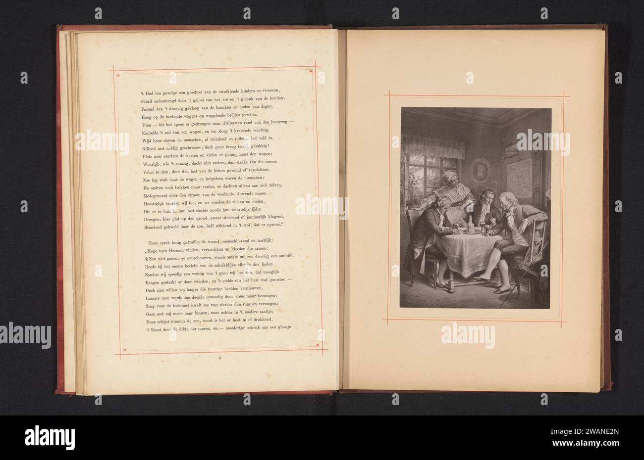 Produzione fotografica di un disegno, che rappresenta i genitori di Hermann in visita ai loro vicini, Anonymous, dopo Julius Hofmann, c. 1875 - c. 1885 carta fotomeccanica collotipo interno  rappresentazione di un edificio. matrimonio, coppia sposata, matrimonio Foto Stock