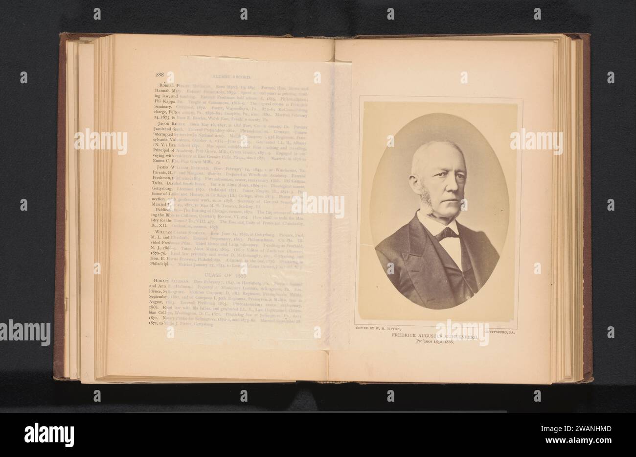 Fredrick Augustus Muhlenberg, William H. Tipton, c. 1877 - in o prima del 1882 fotografa Gettysburg fotografo supporto albume professore di stampa Foto Stock