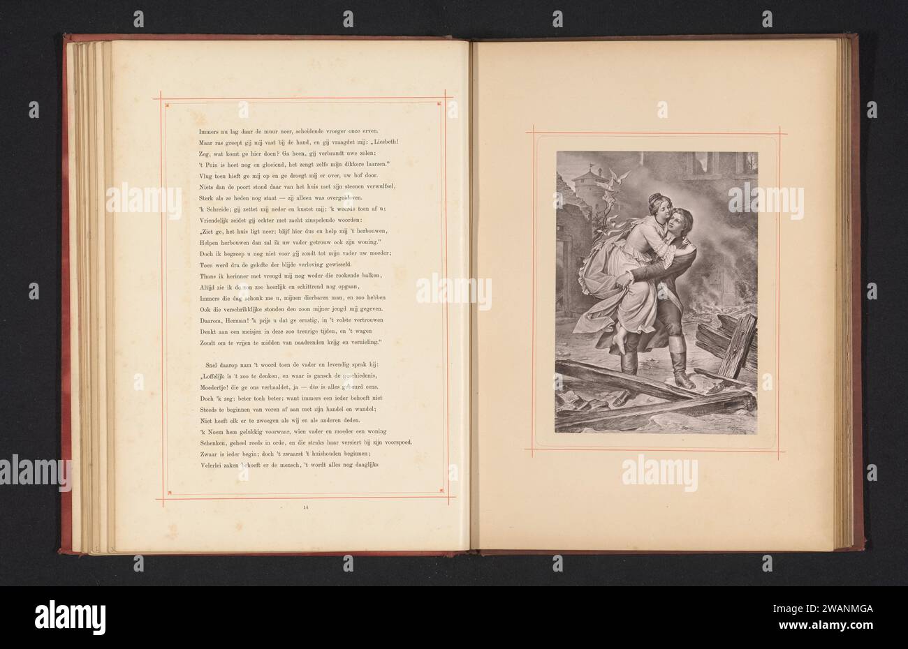 Produzione fotografica di un disegno, che rappresenta Hermann indossa Dorothea, Anonimo, dopo Julius Hofmann, c. 1875 - c. 1885 collotipo di carta fotomeccanica donna adulta. uomo adulto. trasportare una persona Foto Stock