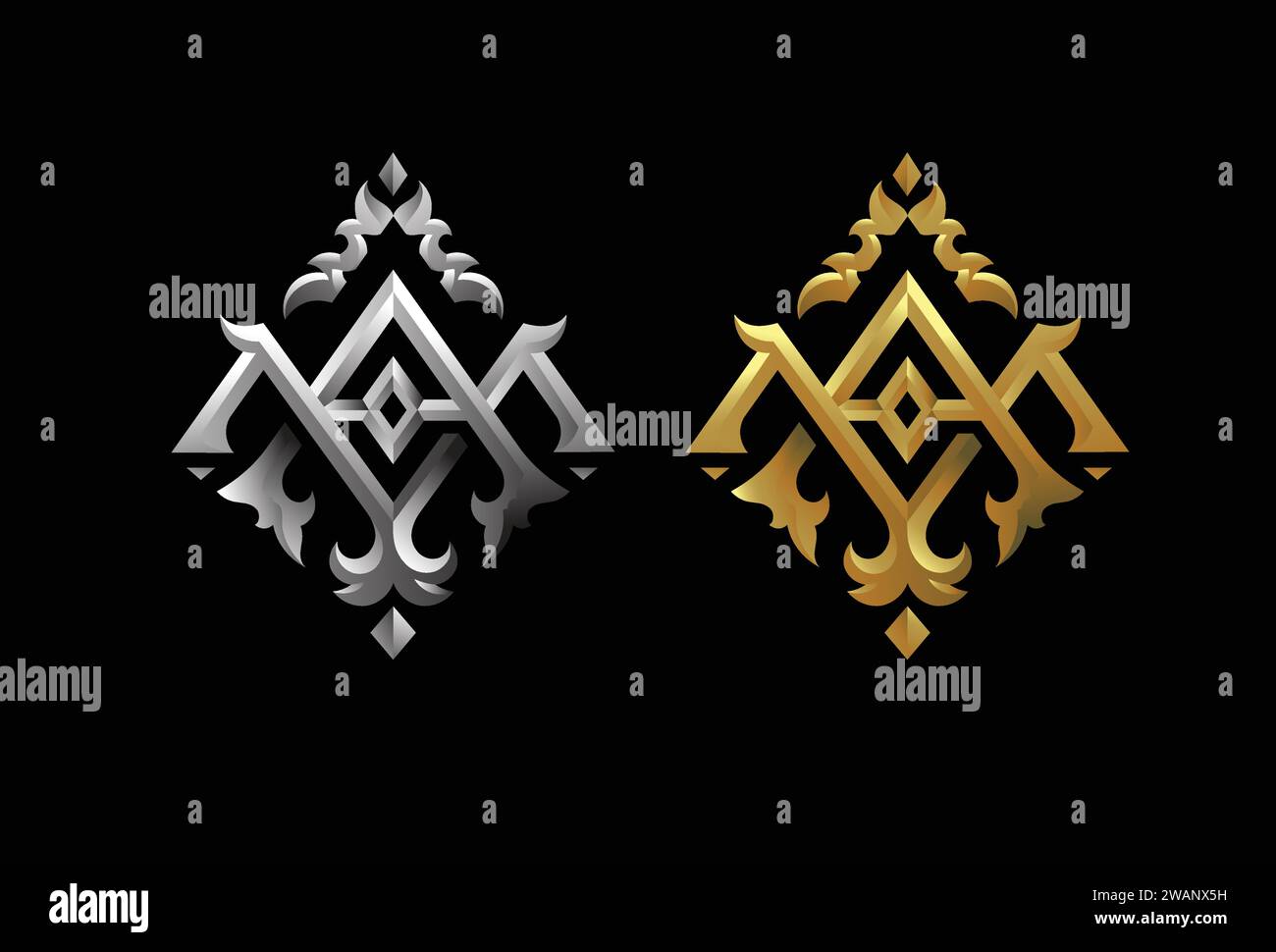 Illustrazione Letter AM o ma con monogramma di colori chiari e ombre modello di logo vettoriale in stile classico, lettera AM, ma matrimonio monogramma vettoriale Illustrazione Vettoriale