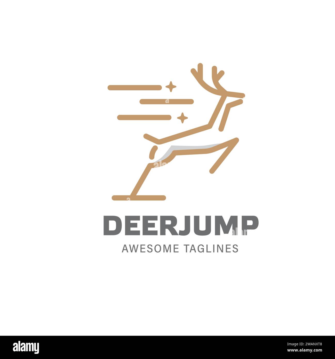 modello vettoriale con logo lineare simple deer jump Illustrazione Vettoriale