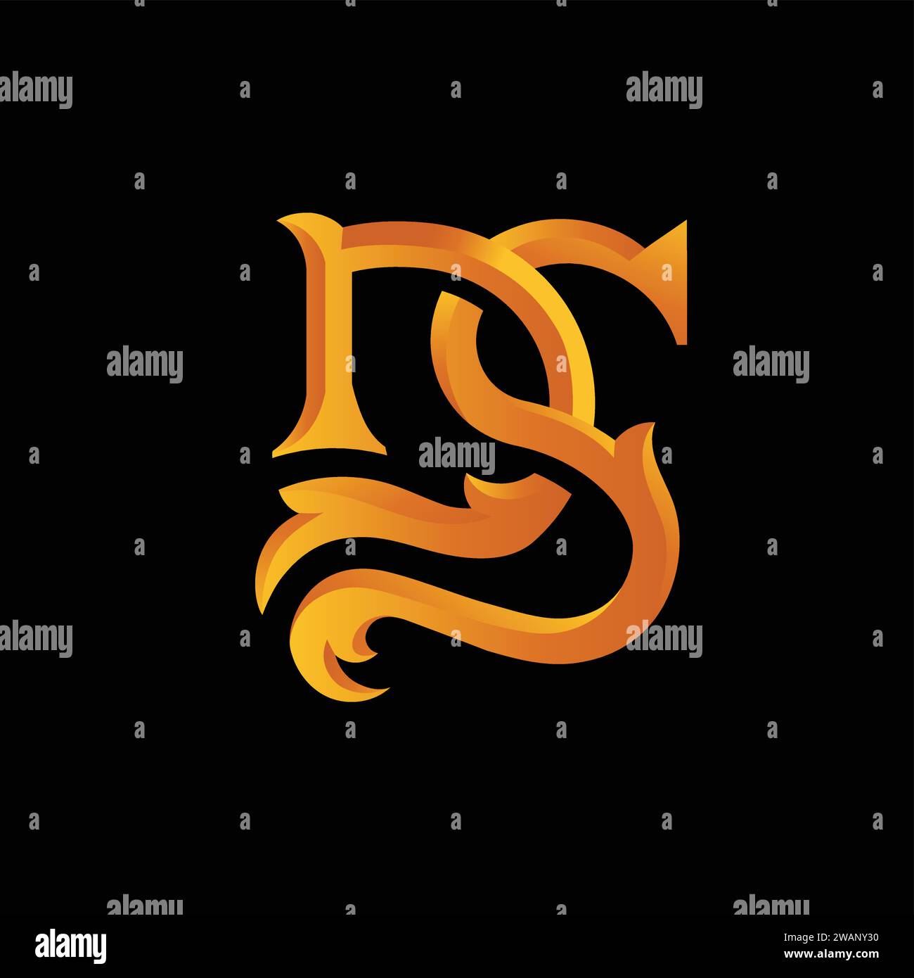 Illustrazione Letter DS con colori chiari e ombre stile classico, lettera, vettore monogramma matrimonio Illustrazione Vettoriale