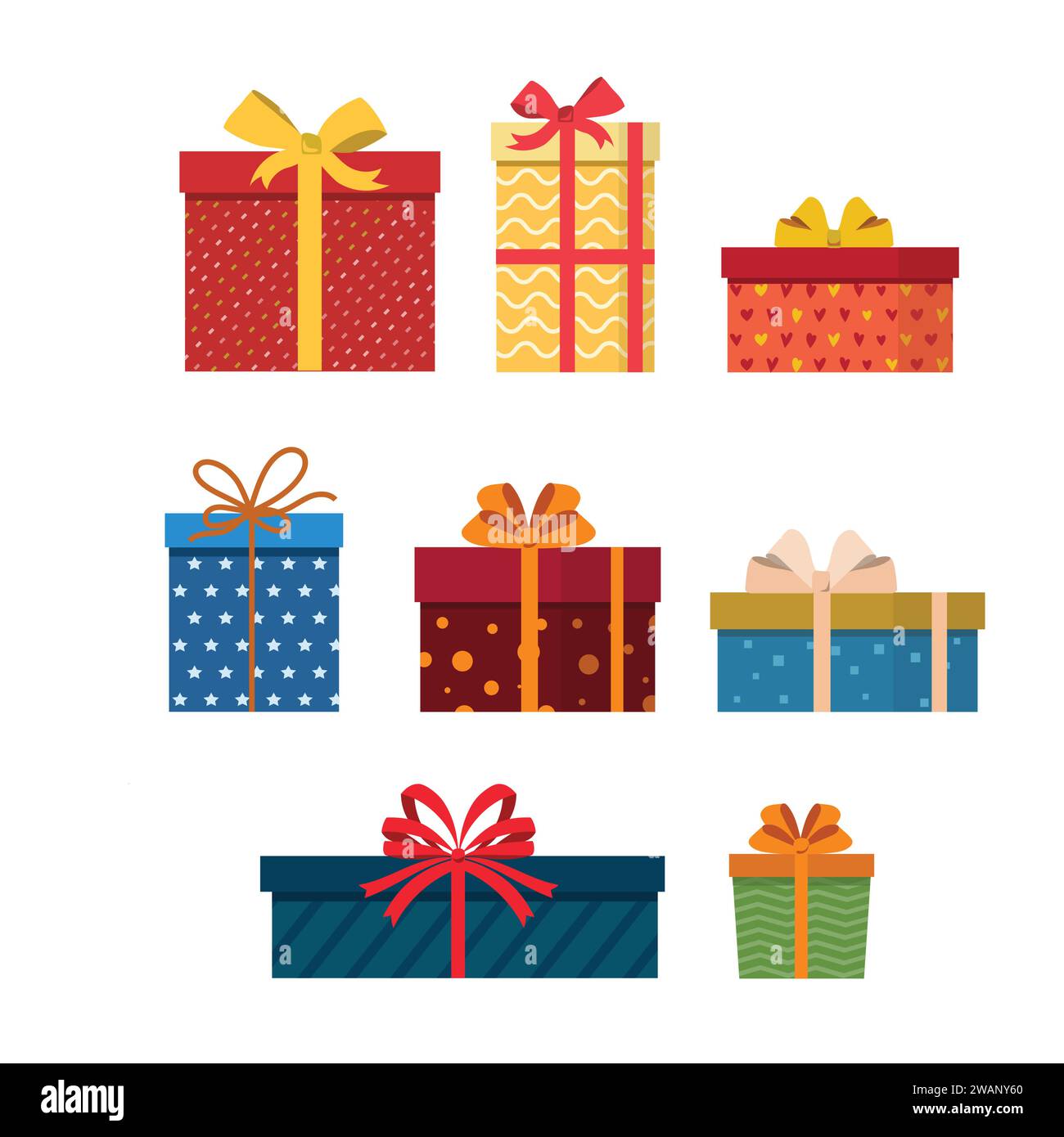 Regali di Natale e scatole regalo di compleanno disegno vettoriale di  confezioni e borse, decorate con archi a nastro e involucri decorati.  Natale e Capodanno inverno Immagine e Vettoriale - Alamy