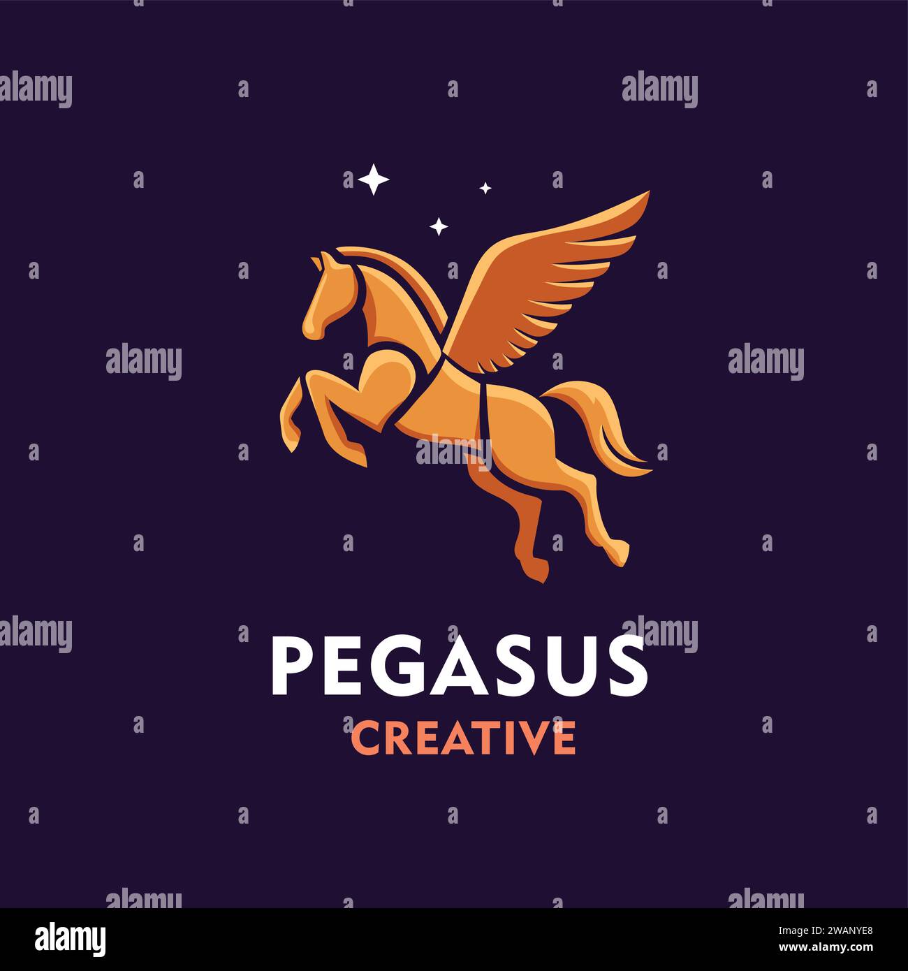 Logo Pegasus con vettore di colore dorato e logo Standing Gold Horse Vector Illustrazione Vettoriale