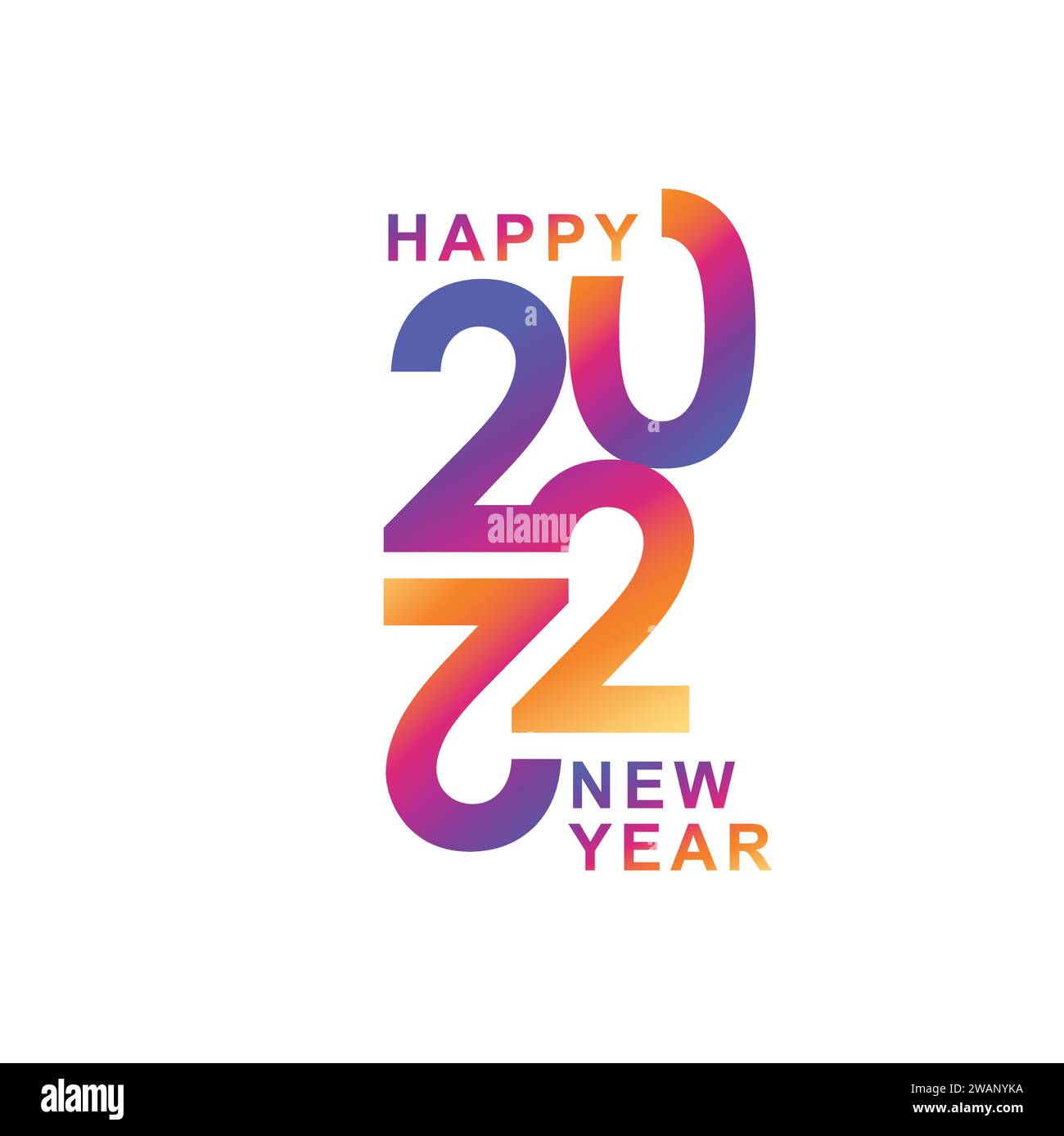 Colorato design felice anno nuovo 2022 vettoriale, copertina colorata della carta per il 2022. Modello con banner Web, poster, biglietti di auguri, social network e m Illustrazione Vettoriale