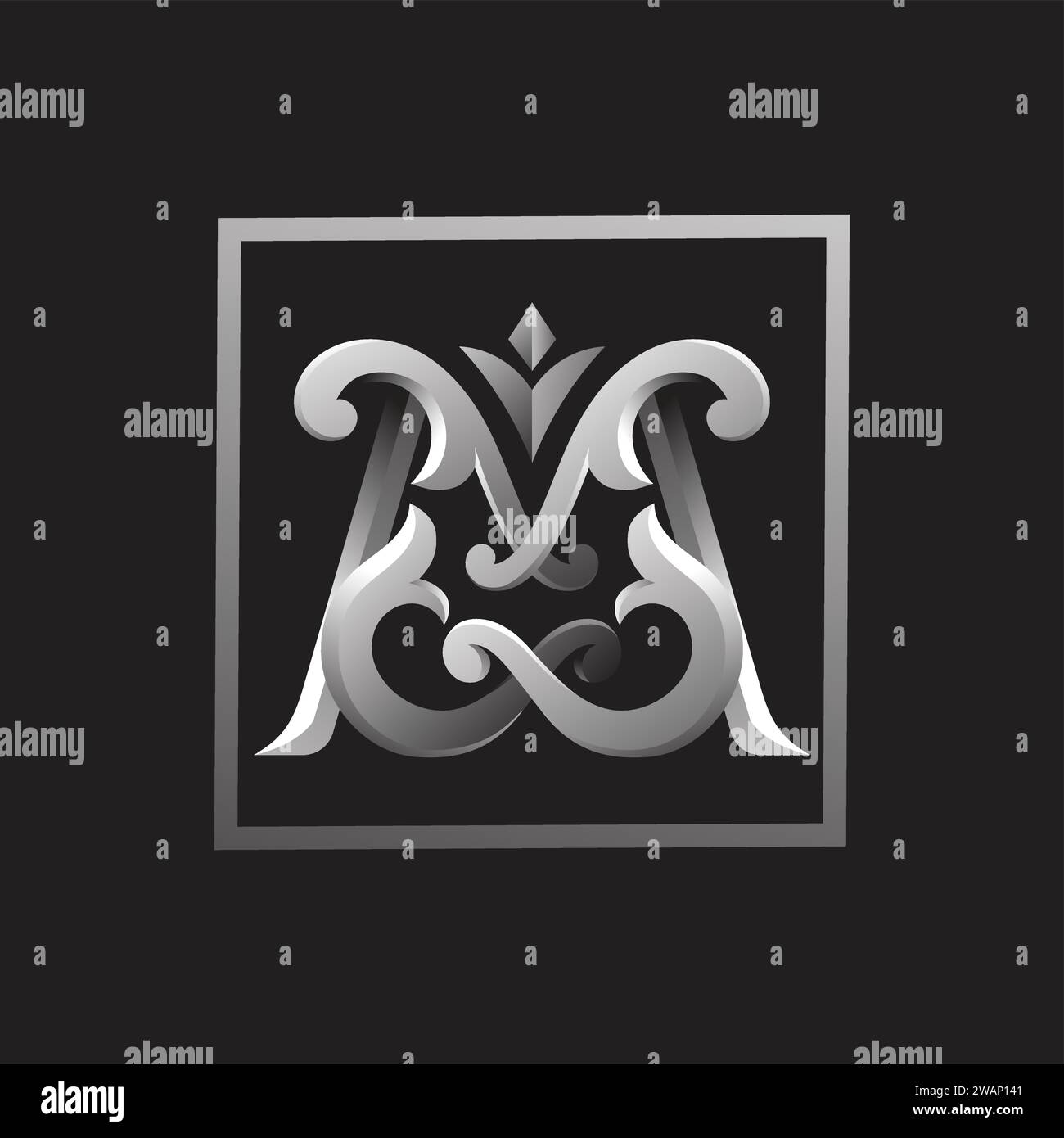 Illustrazione Letter M con colori chiari e ombre stile classico, lettera, vettore monogramma matrimonio Illustrazione Vettoriale