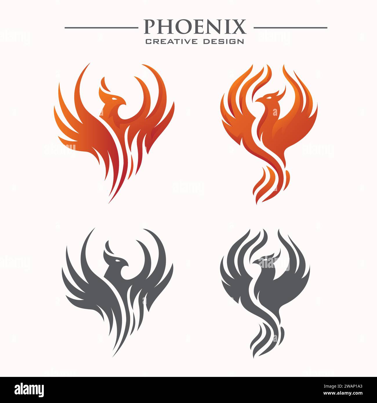 Logo Phoenix con illustrazione vettoriale di uccelli mitologici Illustrazione Vettoriale