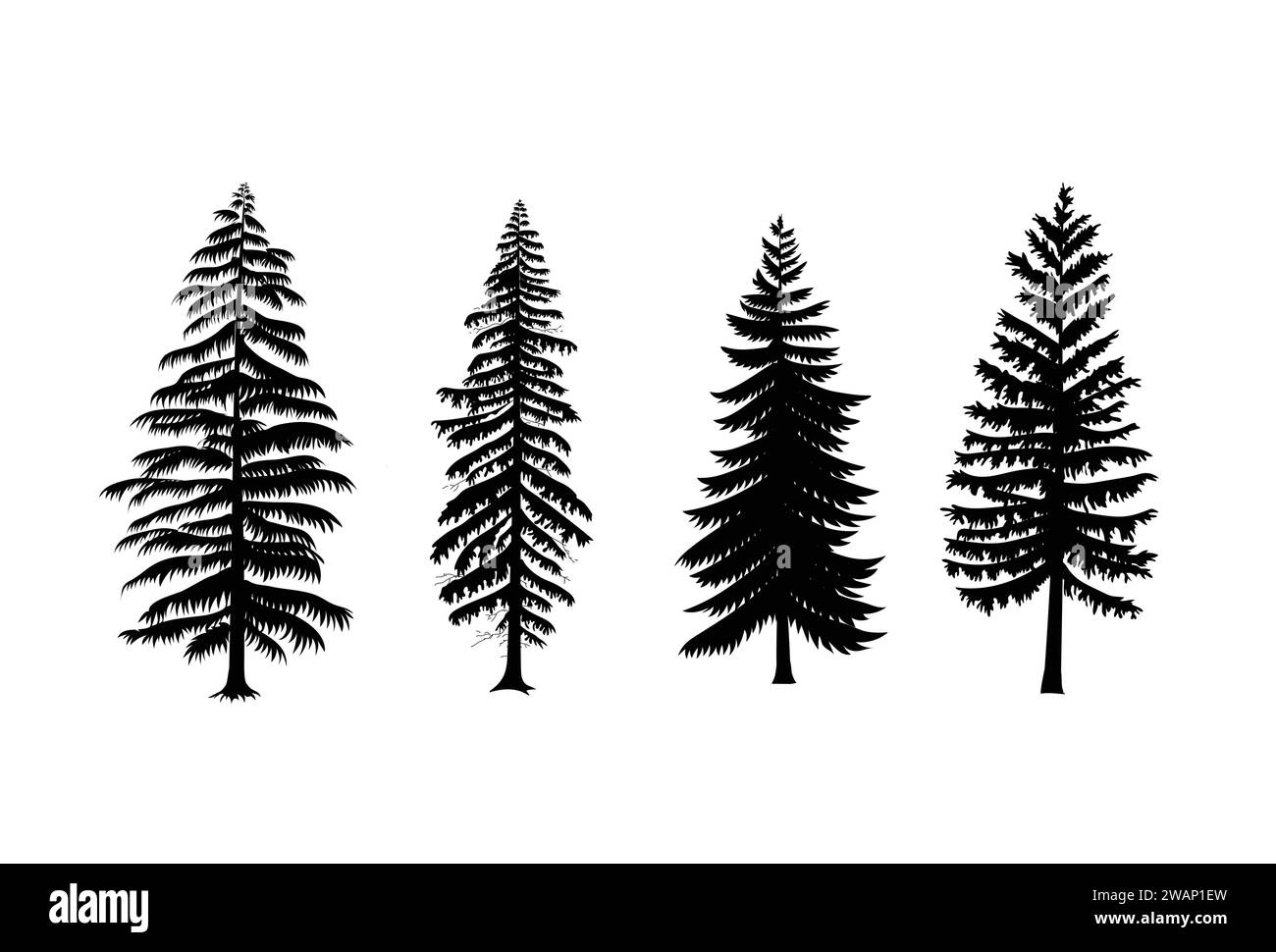 Raccolta di alberi di pino con sfondo bianco isolato dal vettore Illustrazione Vettoriale