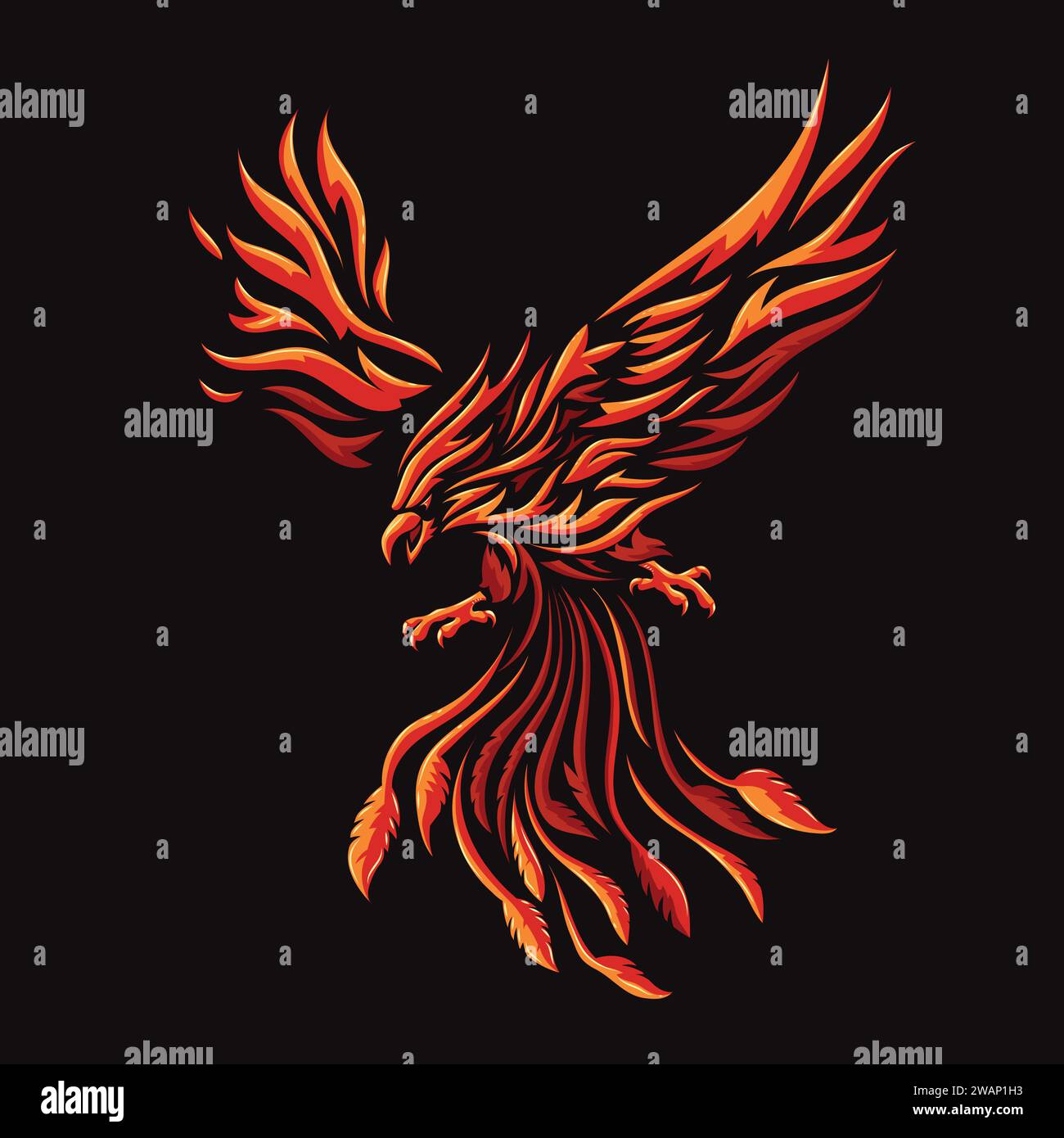 illustrazione vettoriale colorata phoenix fire bird su sfondo nero Illustrazione Vettoriale