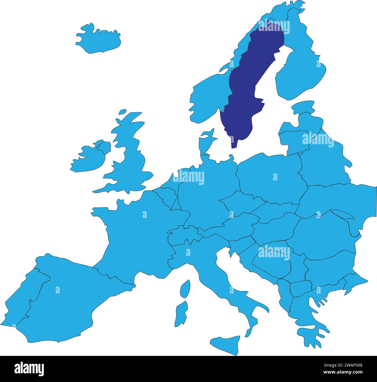 Mappa delle località del REGNO DI SVEZIA, EUROPA Illustrazione Vettoriale