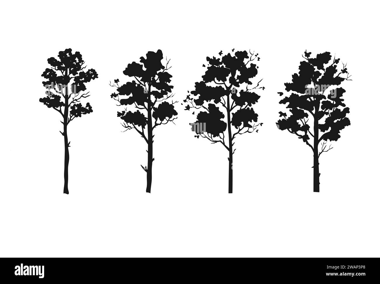 Insieme di alberi di foresta sagome illustrazione vettoriale Illustrazione Vettoriale