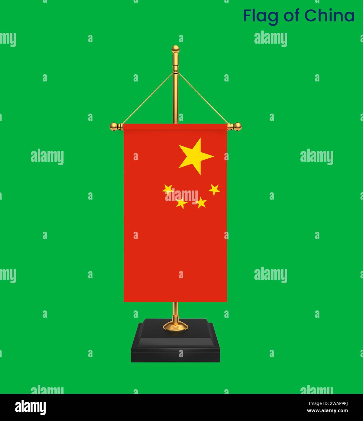 Alta bandiera dettagliata della Cina. Bandiera nazionale cinese. Asia. Illustrazione 3D. Foto Stock