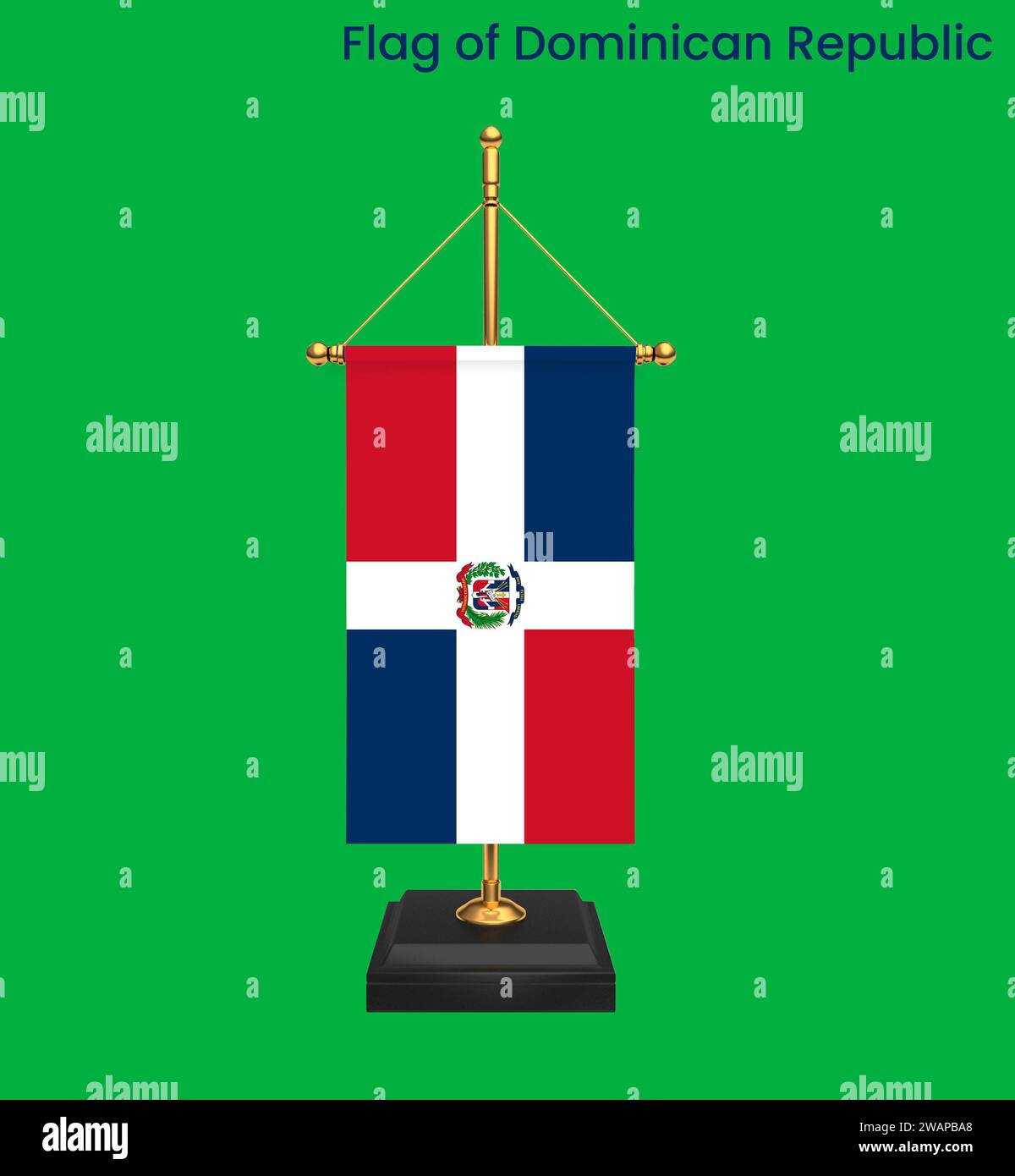 Bandiera molto dettagliata della Repubblica Dominicana. Bandiera nazionale della Repubblica Dominicana. Nord America. Illustrazione 3D. Foto Stock