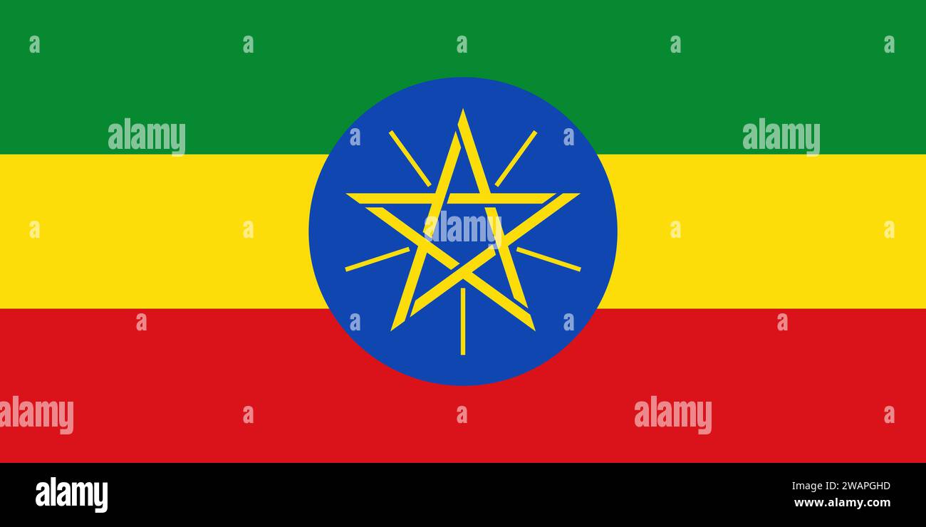 Alta bandiera dettagliata dell'Etiopia. Bandiera nazionale etiope. Africa. Illustrazione 3D. Foto Stock