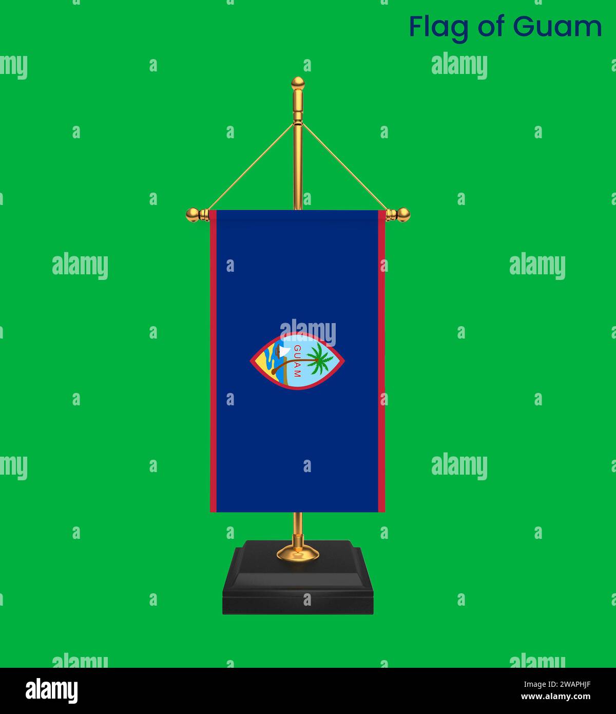 Alta bandiera dettagliata di Guam. Bandiera nazionale Guam. Oceania. Illustrazione 3D. Foto Stock