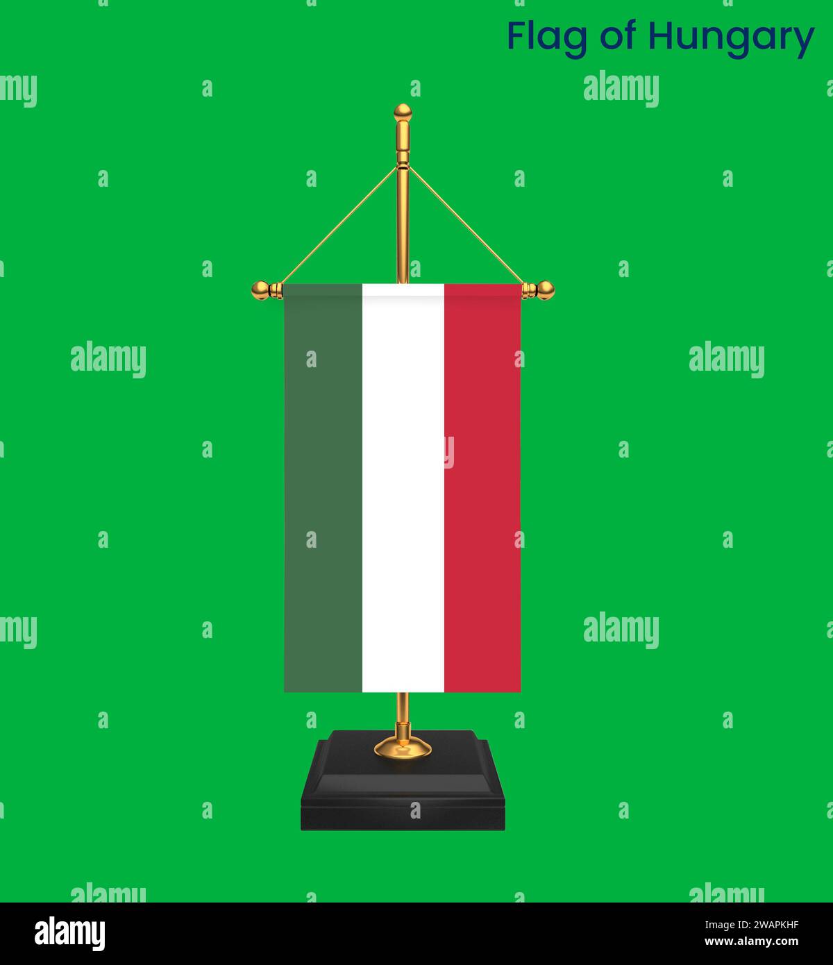 Alta bandiera di dettaglio dell'Ungheria. Bandiera nazionale ungherese. Europa. Illustrazione 3D. Foto Stock
