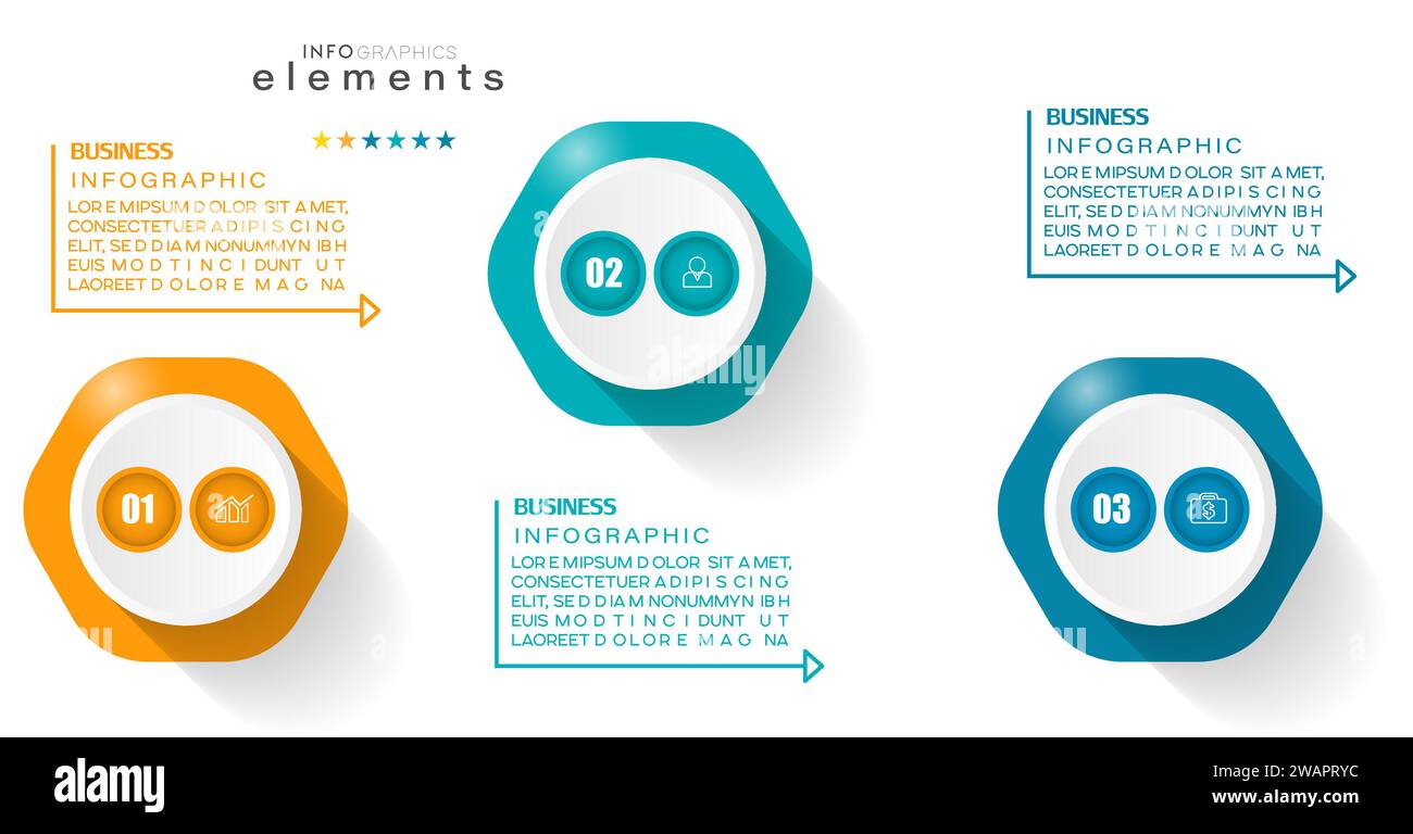 Modello di progettazione infografica con icone e 3 opzioni o passaggi. Illustrazione Vettoriale
