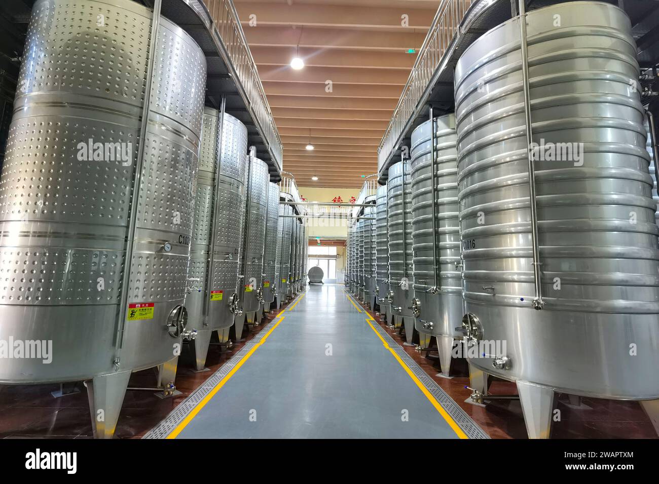 QINGDAO, CINA - 5 GENNAIO 2024 - i dipendenti lavorano a una linea di produzione di vino da frutta in una fabbrica di vino da frutta a Qingdao, nella provincia dello Shandong nella Cina orientale, Foto Stock