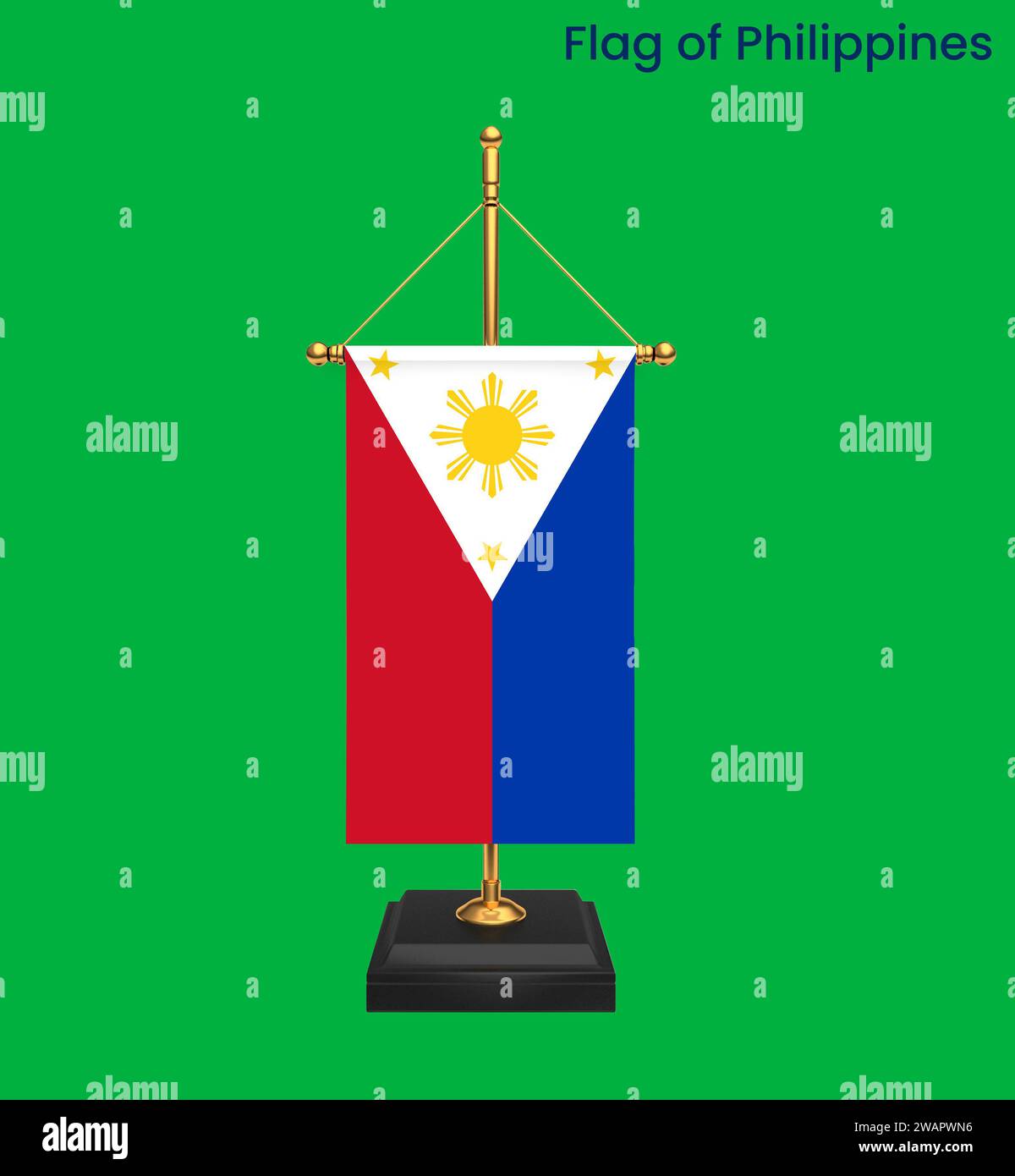 Alta bandiera dettagliata delle Filippine. Bandiera nazionale delle Filippine. Asia. Illustrazione 3D. Foto Stock