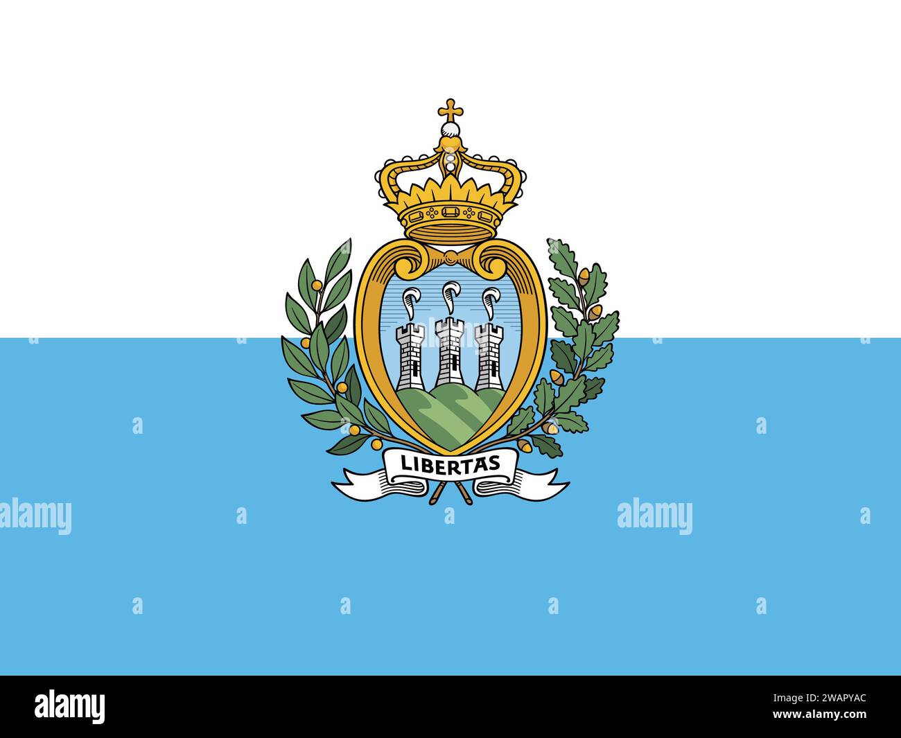Alta bandiera dettagliata di San Marino. Bandiera nazionale di San Marino. Europa. Illustrazione 3D. Foto Stock