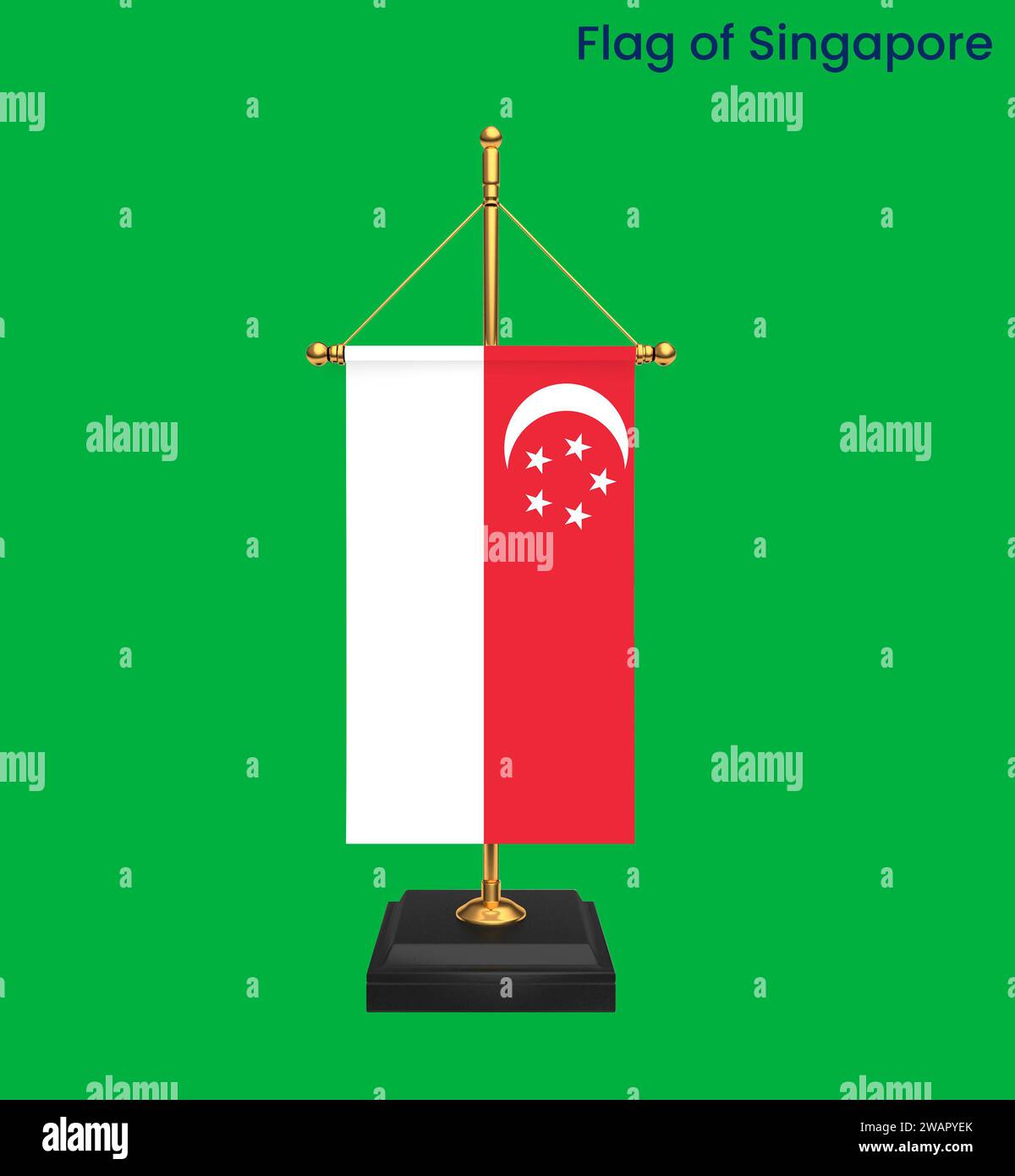 Alta e dettagliata bandiera di Singapore. Bandiera nazionale di Singapore. Asia. Illustrazione 3D. Foto Stock