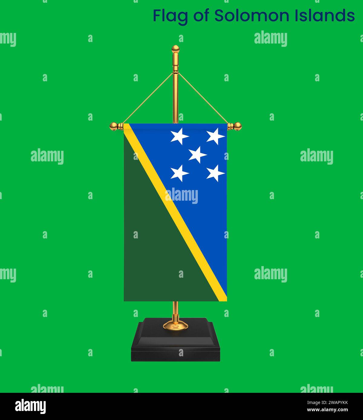 Alta bandiera dettagliata delle Isole Salomone. Bandiera delle Isole Salomone. Oceania. Illustrazione 3D. Foto Stock