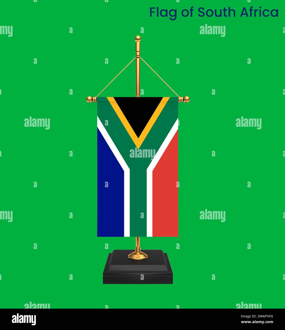 Alta bandiera dettagliata del Sudafrica. Bandiera nazionale del Sudafrica. Africa. Illustrazione 3D. Foto Stock