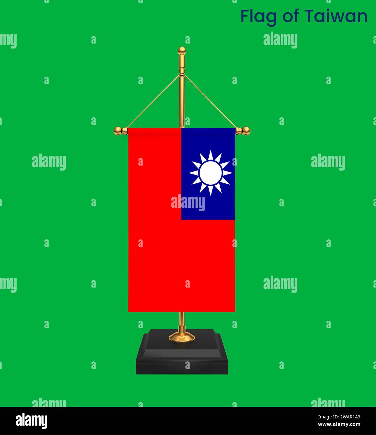 Alta bandiera dettagliata di Taiwan. Bandiera nazionale di Taiwan. Asia. Illustrazione 3D. Foto Stock