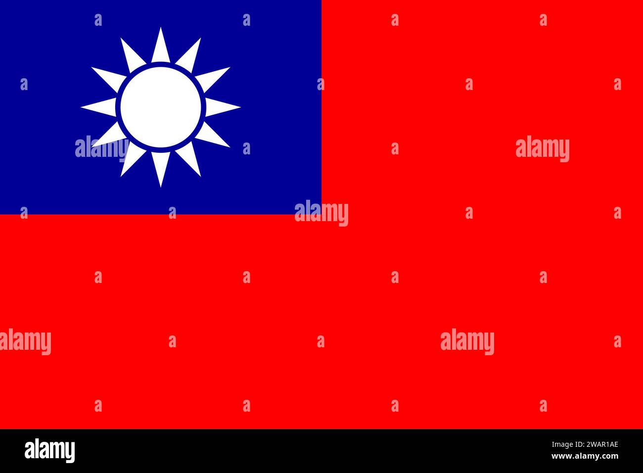 Alta bandiera dettagliata di Taiwan. Bandiera nazionale di Taiwan. Asia. Illustrazione 3D. Foto Stock