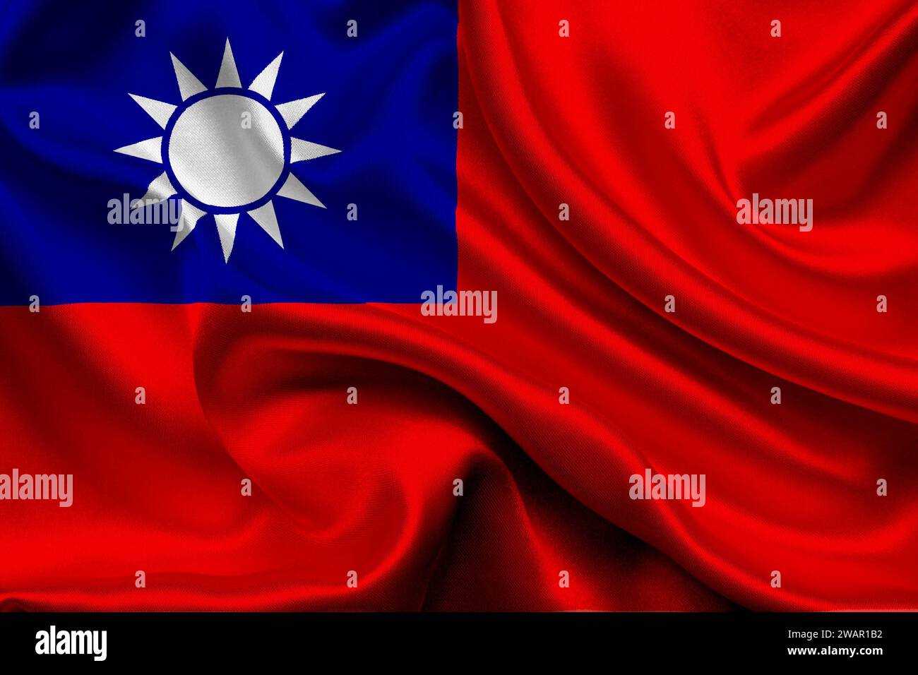 Alta bandiera dettagliata di Taiwan. Bandiera nazionale di Taiwan. Asia. Illustrazione 3D. Foto Stock