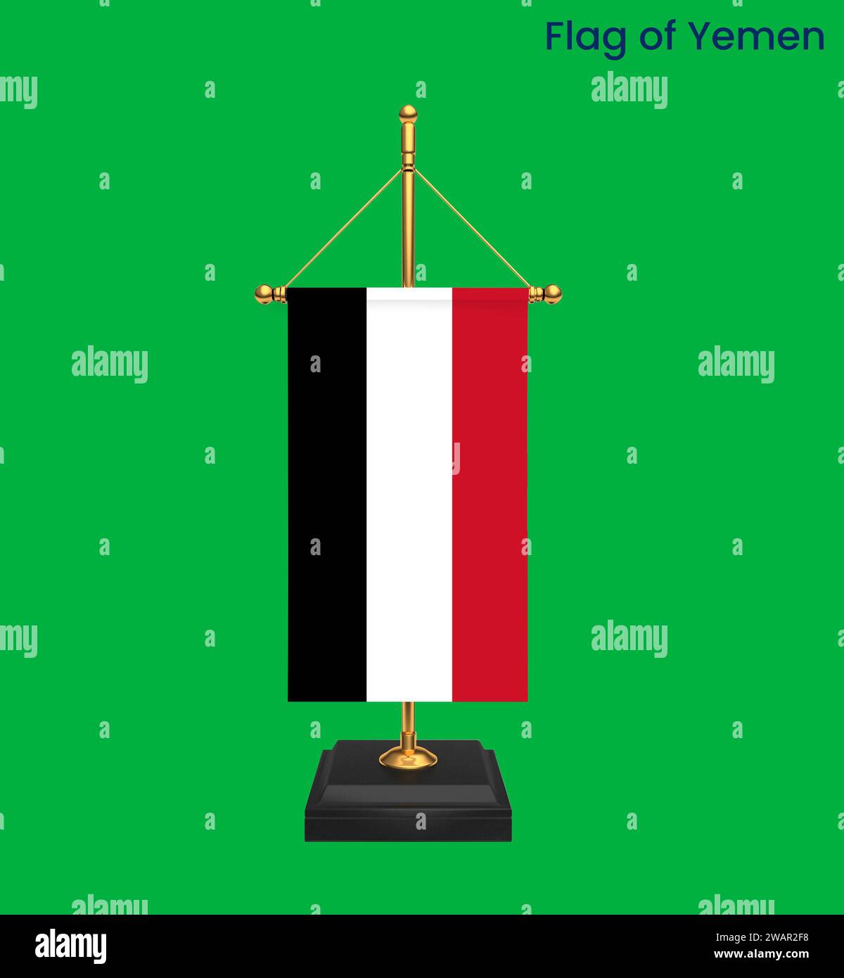 Alta bandiera dettagliata dello Yemen. Bandiera nazionale dello Yemen. Asia. Illustrazione 3D. Foto Stock