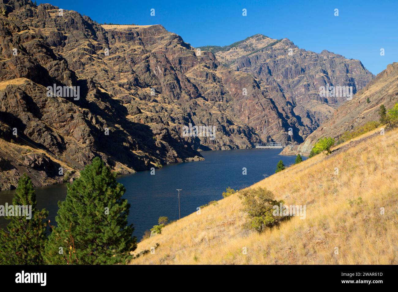 Hells Canyon Reservoir da Deep Creek Trail, Hells Canyon Seven Devils Scenic area, Hells Canyon Scenic Byway, Payette National Forest, Idaho Foto Stock