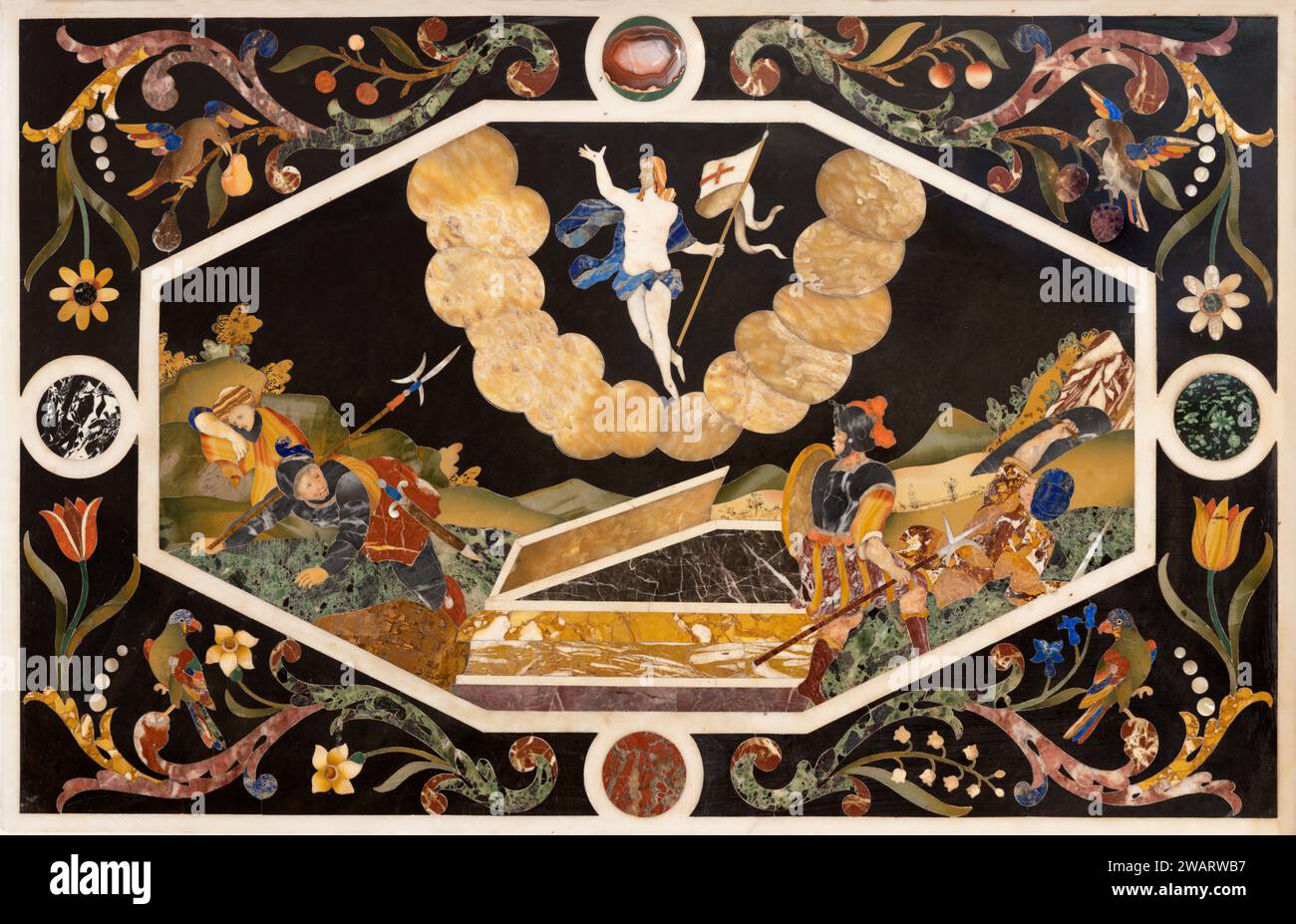 VICENZA, ITALIA - 7 NOVEMBRE 2023: Il mosaico in pietra (pietra dura) della Resurrezione di Gesù sull'altare maggiore della chiesa di Santa Corona Foto Stock