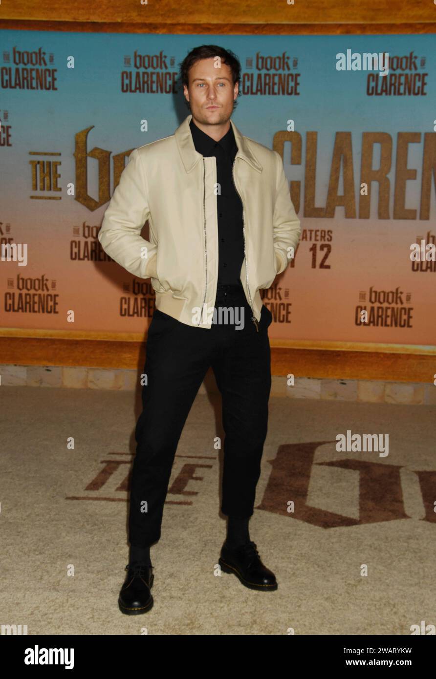 LOS ANGELES, CALIFORNIA - GENNAIO 05: Jordan Patrick Smith partecipa alla Los Angeles Premiere di Sony Pictures "The Book of Clarence" all'Academy Museum Foto Stock