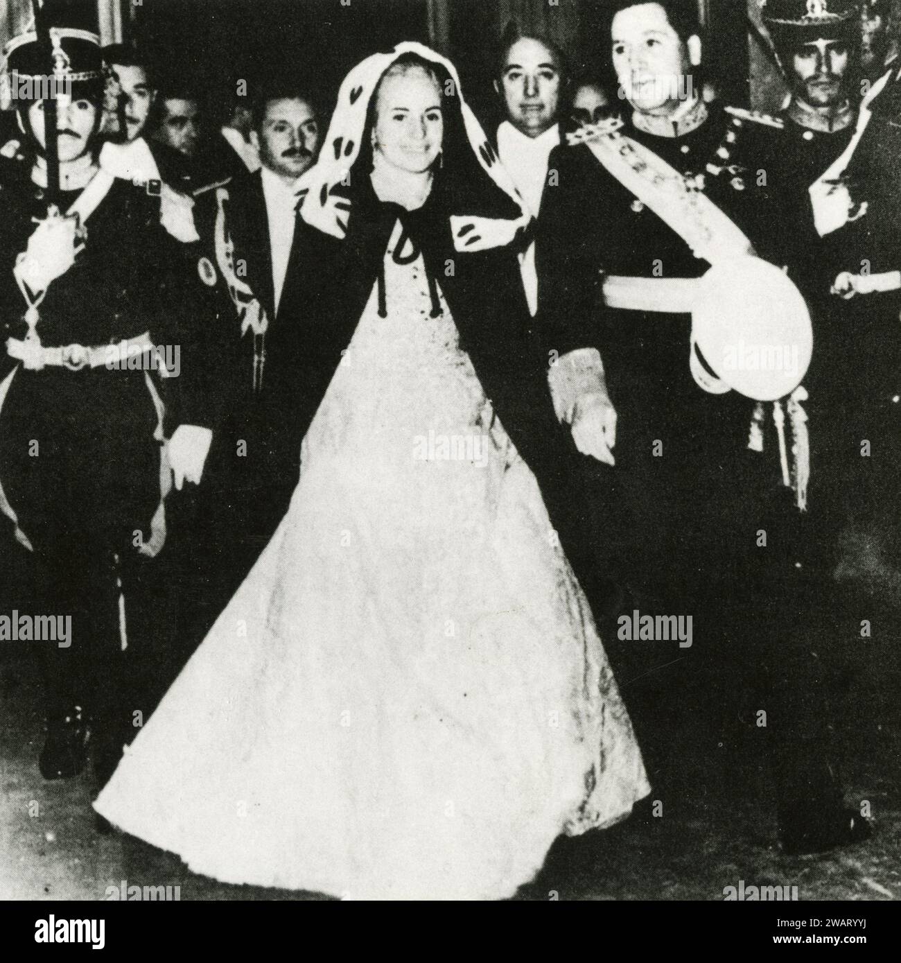 Il presidente generale argentino Juan Domingo Peron e sua moglie Eva al teatro Colon di Buenos Aires, Argentina 1949 Foto Stock