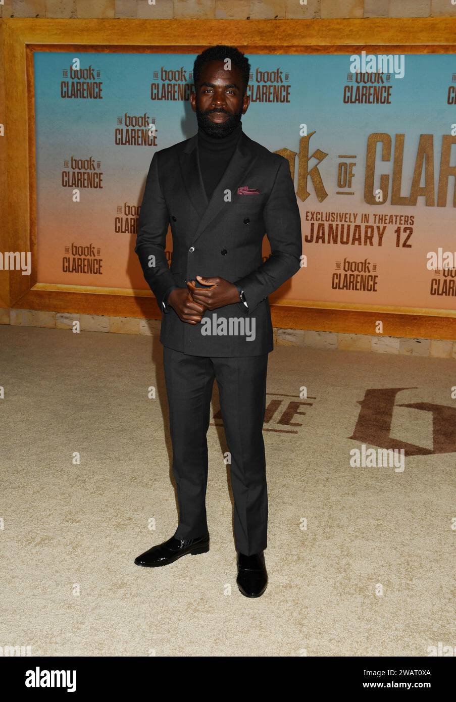 LOS ANGELES, CALIFORNIA - 05 GENNAIO: Jimmy Akingbola partecipa alla Los Angeles Premiere di Sony Pictures "The Book of Clarence" all'Academy Museum of M. Foto Stock