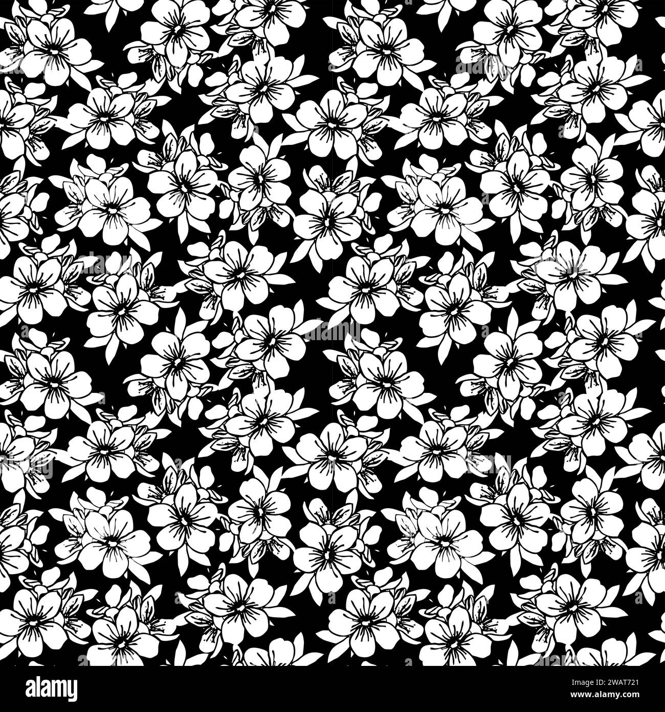 motivo floreale senza cuciture di fiori bianchi su sfondo grigio, texture, ripetizione pattern, design Foto Stock