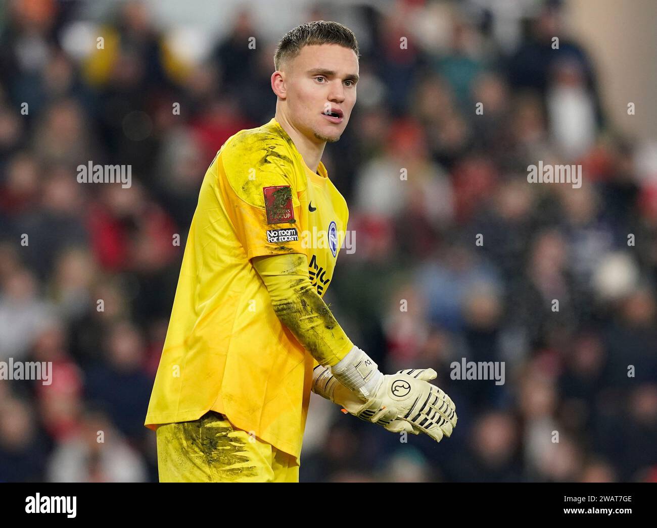Stoke, Regno Unito. 6 gennaio 2024. Bart Verbruggen di Brighton durante la partita di fa Cup al Bet365 Stadium, Stoke. Il credito fotografico dovrebbe leggere: Andrew Yates/Sportimage Credit: Sportimage Ltd/Alamy Live News Foto Stock