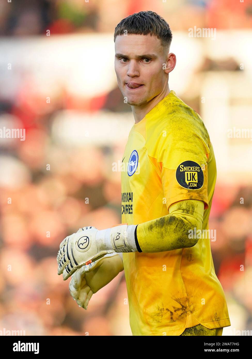 Stoke, Regno Unito. 6 gennaio 2024. Bart Verbruggen di Brighton durante la partita di fa Cup al Bet365 Stadium, Stoke. Il credito fotografico dovrebbe leggere: Andrew Yates/Sportimage Credit: Sportimage Ltd/Alamy Live News Foto Stock
