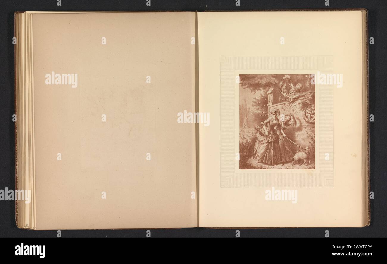 Produzione fotografica da una stampa a un dipinto presumibilmente di Wilhelm Camphausen, che rappresenta due donne che si sprecano sulla testa che un uomo getta sopra un muro, Anonymous, dopo Wilhelm Camphausen, c. 1864 - nel o prima del 1874 stampa fotomeccanica London paper picture, painting Foto Stock