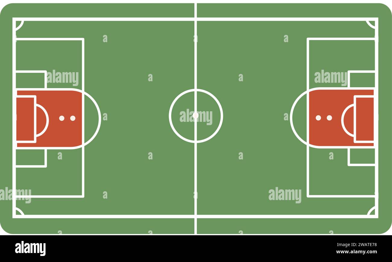 Immergiti nel gioco con il nostro modello Vector per il campo da calcio nella vista dall'alto. Questa illustrazione dettagliata illustra il layout e le dimensioni di una S. Illustrazione Vettoriale