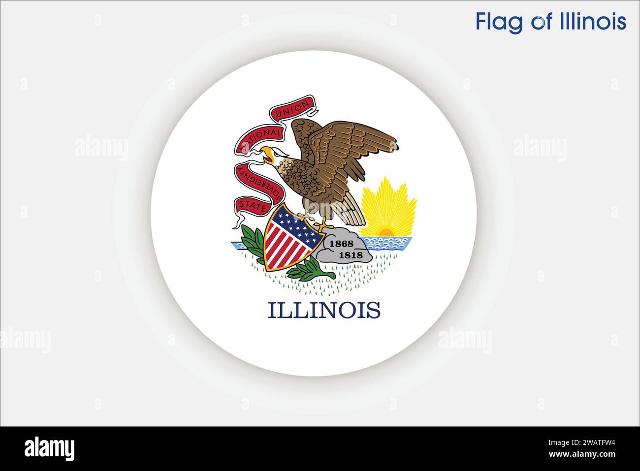 Alta bandiera dettagliata dell'Illinois. Bandiera dello stato dell'Illinois, bandiera nazionale dell'Illinois. Bandiera dello stato dell'Illinois. USA. America. Illustrazione Vettoriale