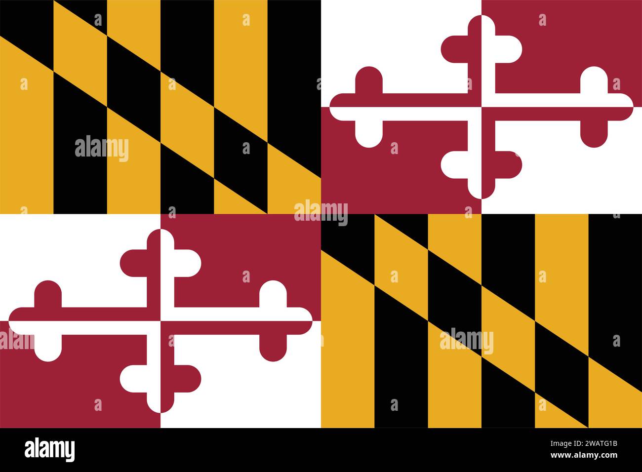 Alta bandiera dettagliata del Maryland. Bandiera dello stato del Maryland, bandiera nazionale del Maryland. Bandiera dello stato del Maryland. USA. America. Illustrazione Vettoriale