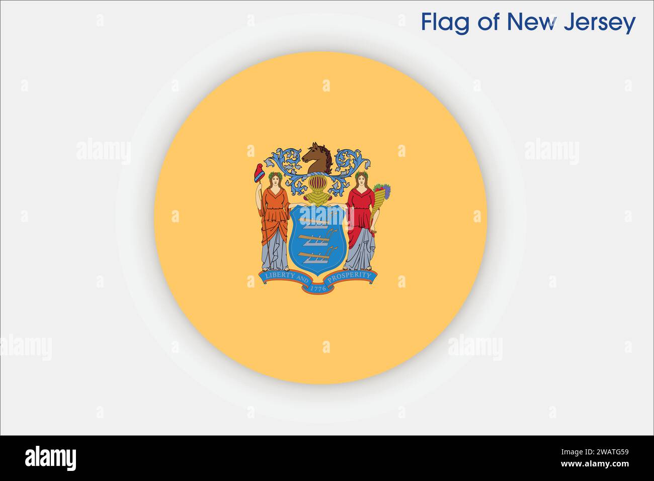 Bandiera del New Jersey ricca di dettagli. Bandiera dello stato del New Jersey, bandiera nazionale del New Jersey. Bandiera dello stato del New Jersey. USA. America. Illustrazione Vettoriale