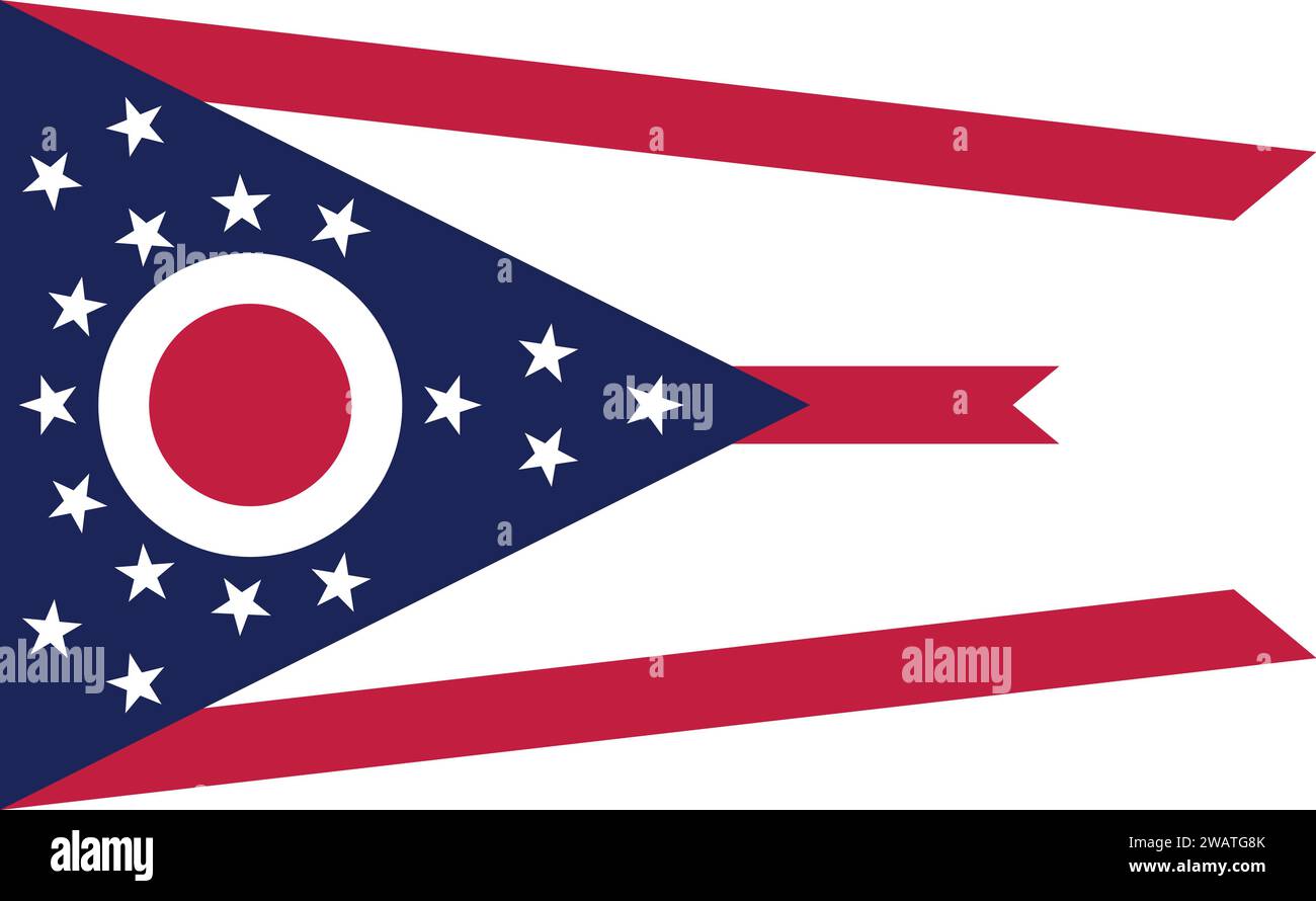 Alta bandiera dettagliata dell'Ohio. Bandiera dello stato dell'Ohio, bandiera nazionale dell'Ohio. Bandiera dello stato dell'Ohio. USA. America. Illustrazione Vettoriale