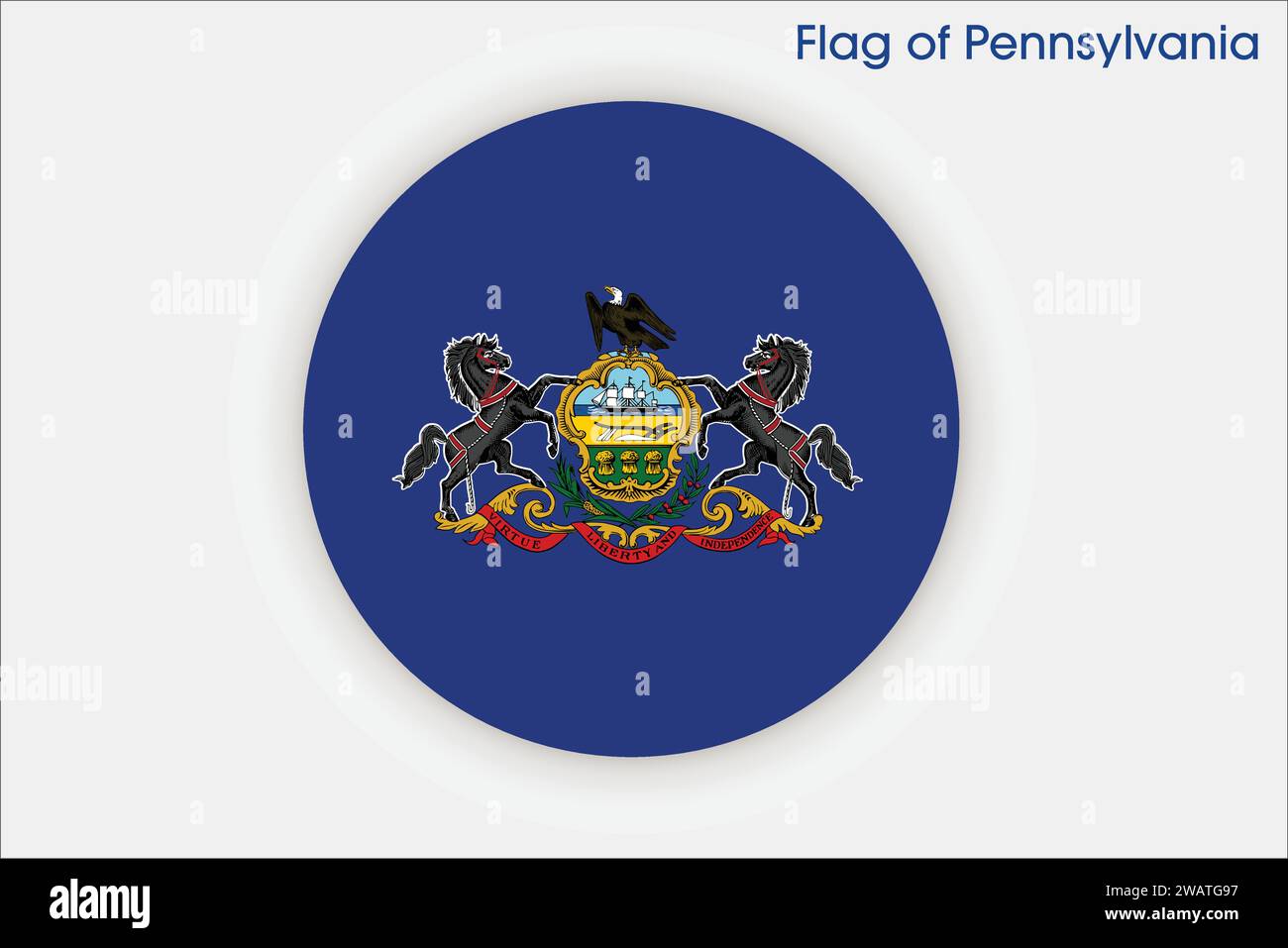 Bandiera molto dettagliata della Pennsylvania. Bandiera dello stato della Pennsylvania, bandiera nazionale della Pennsylvania. Bandiera dello stato della Pennsylvania. USA. America. Illustrazione Vettoriale